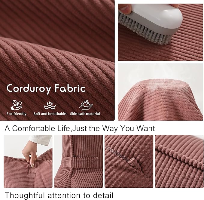 Pat. Pend. Corduroy Back Pillow for Sitting Up & Reading, Ergonomic Triangle Lumbar Support Cushion for Sofa, Armchair & Bed, Removable Cover, Brick Brown