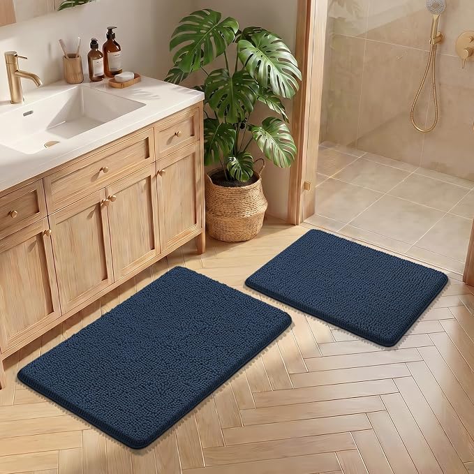 Bcoimo Bathroom Rug Set, Chenille Bathroom Rugs, Absorbent Non Slip Plush Bath Mats, Machine Washable Fast Drying Floor Mats for Tub, Shower, Sink, Vanity