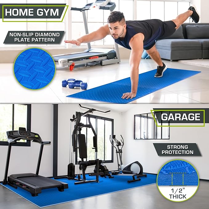 ProsourceFit Exercise Puzzle Mat 1/2-inch, EVA Interlocking Foam Floor Tiles for Home Gym, Workout Equipment, Kids Play Areas, Blue, 96 SQ FT - 24 Tiles