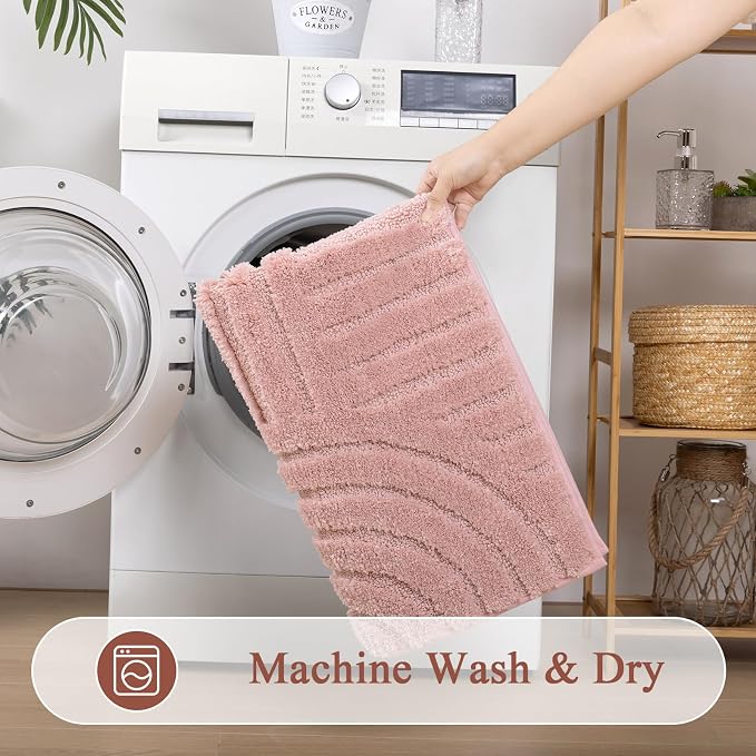 SHACOS Super Soft Bathroom Runner Rugs 24"x60" Non Slip Boho Bathroom Mats Microfiber Absorbent Carpet for Bath Room Machine Washable Shaggy Bath Rugs for Shower Bathtub Home Decor, Grey Pink 2'x5'