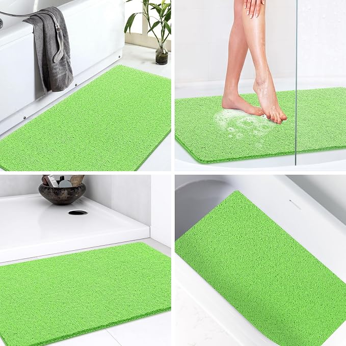 LuxStep Shower Mat Bathtub Mat,40x24 inch, Non-Slip Bath Mat with Drain, Quick Drying PVC Loofah Bathmat for Tub,Shower,Bathroom,Grass Green