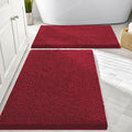 Smiry Bathroom Rugs Sets 2 Piece, Soft Absorbent Chenille Machine Washable Non Slip Shaggy Bath Rug Set for Tub, Shower, and Floor (30x20+24x16, Red)