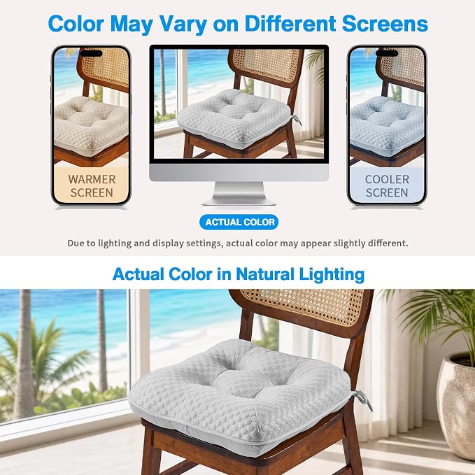 BETU Chair Cushions for Dining Chairs Set of 4,Seat Cushion Kitchen Table Chair Pads with Ties,Non Slip Backing and Covers, Seat Cushions for Dining Room,Bar,Patio Chairs,15.5"X15.5"X3.5",Gray