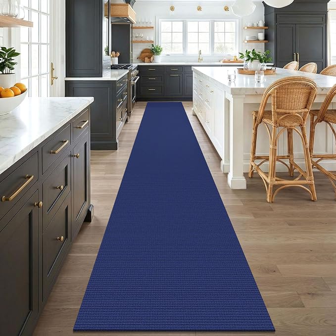 KOZYFLY Braided 2.5'x18' Runners Rugs for Hallway, Extra Long Washable Runner Rug, Woven Non Slip Kitchen Runner, Cotton Entryway Rug, Floor Carpet for Entry, Aisle, Hall, Royal Blue/Navy