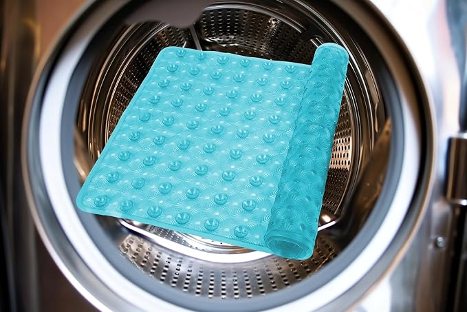 Bathtub Mat Non Slip with Suction Cups 15"x27" - Anti-Slip Shower Mat for Kids, Toddlers, and Seniors - Machine Washable Bath Tub Mat with Multiple Drainage Holes (Aqua)