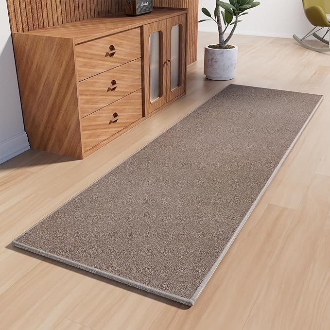 AREDO Runner Rug with Non Slip Rubber Backing, Washable Soft Floor Carpet for Kitchen, Hallway, Entryway Indoor, Bedroom, Laundry, Low Pile Area Rugs, Solid color with Pointillism style, 2*8 ft BROWN