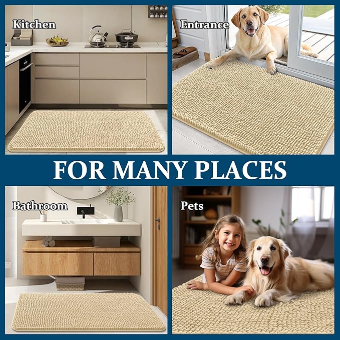 OLANLY Dog Door Mat for Muddy Paws 70x46, Absorbs Moisture and Dirt, Absorbent Non-Slip Washable Doormat, Quick Dry Chenille Mud Mat for Dogs, Entry Indoor Entryway Carpet for Inside Floor, Sand
