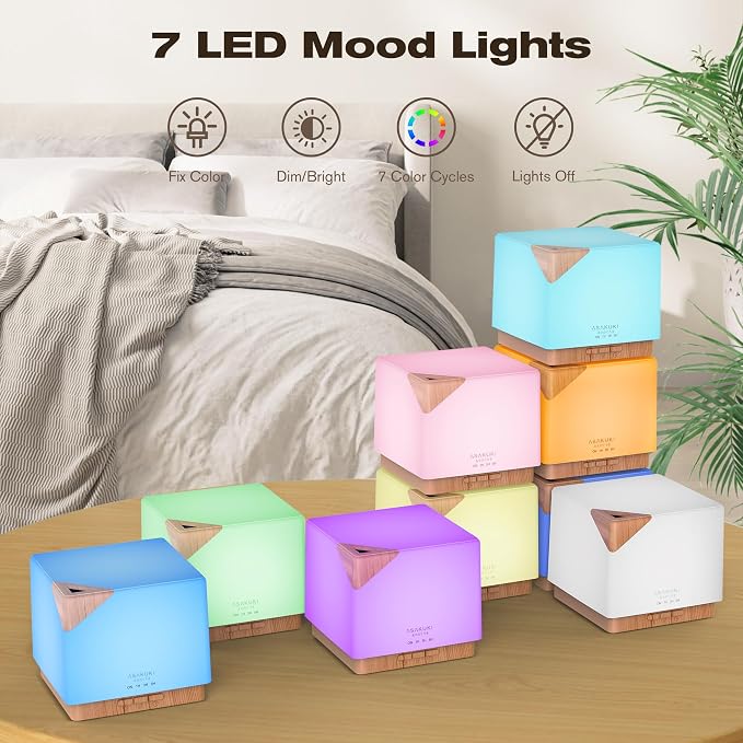 ASAKUKI Essential Oil Diffuser for Home, Large 700 ml Humidifier with Automatic Shut-Off, Scent Aromatherapy Diffuser with 7 LED Lights for Living Room, Kitchen, Bedroom, Hotel - Yellow