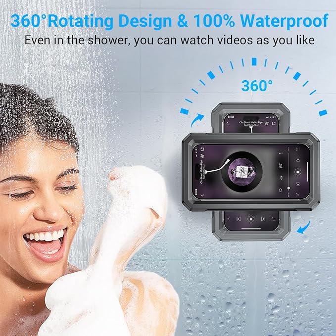 Coolpow Shower Phone Holder Waterproof【480°Rotatable】Retractable Adjustable Shower Phone Case Shower Stall Accessories for Bathroom Wall Phone Mount Stand Water Proof Anti Fog Case for 4-7"Cellphones