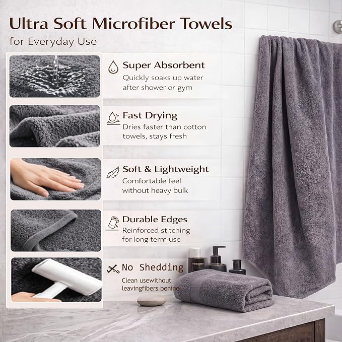 Hosuly 3-in-1 Travel Gym Dorm Shower Kit, Mesh Shower Caddy with 2 Quick Dry Towels and Non-slip Shoes, College Bathroom Essentials for Camping, Hotel and Workout(Gray and Black,10.5–11 Men(eu 44-45))