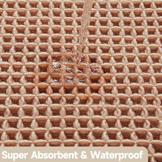 TYUU Waffle Bath Mat, Boho Bathroom Rugs Non Slip Washable Super Absorbent Quick Dry Bath Mat Farmhouse Bathroom Decor, 48"x24" Light Peach