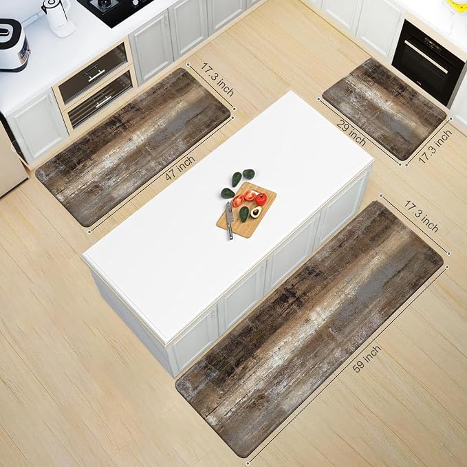 MAYHMYO Anti Fatigue Kitchen Mat - Set of 2 - Taupe Abstract Art Comfort Mats - Cushioned, Non Slip Floor Mat,17.3 x 29 x 0.4 inch + 17.3 x 47 x 0.4 inch