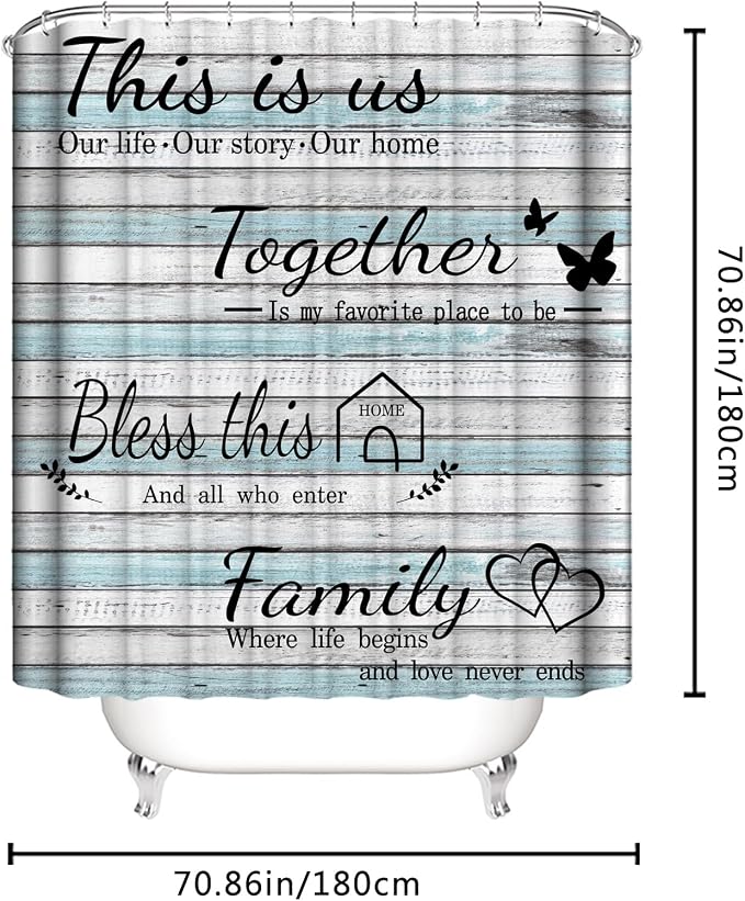 4Pcs Family Shower Curtain Sets with Non-Slip Rugs, Toilet Lid Cover and Bath Mat, Wood Grain Home Bathroom Decor Set Accessories Waterproof Shower Curtains with 12 Hooks, 72 x 72 Inch