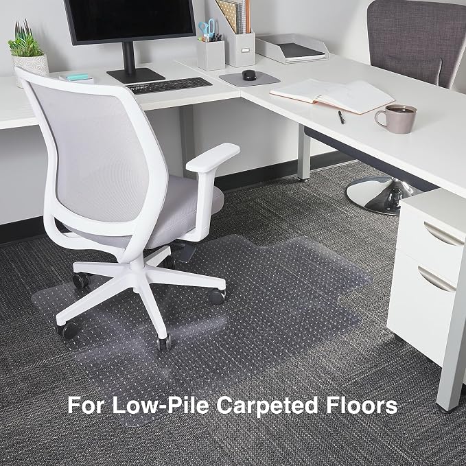 Staples Office Chair Mat, Clear Floor Mats with Lip, Flat-Pile Carpets, Extended Under-Desk Coverage, 35.5" x 47.5 Inch, Smooth Glide