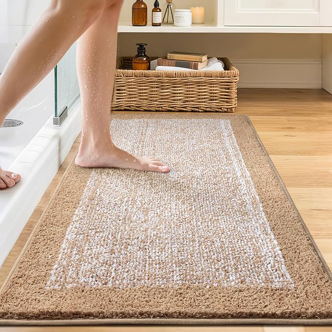 44x24 Large Bathroom Rugs Washable Non Slip, Beige Bath Mat for Bathroom Floor Tub, Soft Absorbent Quick Dry Mats for Shower, Bathtub,Home Decor