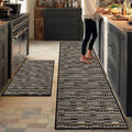 Kitchen Rugs Sets of 2-Non Slip Kitchen Mats for Floor-Thick Stain Resistant Vintage Kitchen Floor Mat Runner Carpet for Hallways Entryway Laundry Room Washable（Black 24"x70"+24"x35"）