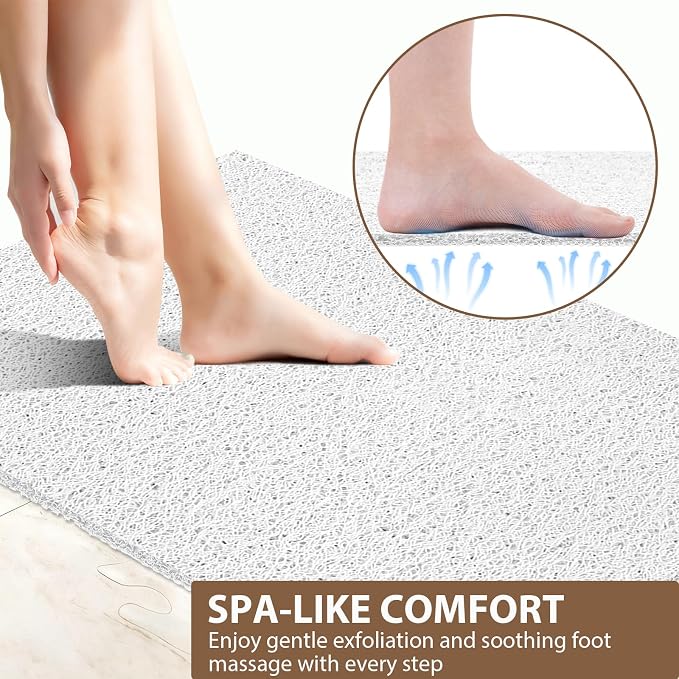 Shower Mat Non Slip: 47.2 x 31.5 Inch Extra Large Shower Mats for Inside Shower with Drain Hole - Soft PVC Loofah Anti Slip Shower Stall Mat for Walk-in Shower and Bathroom, Quick Drying