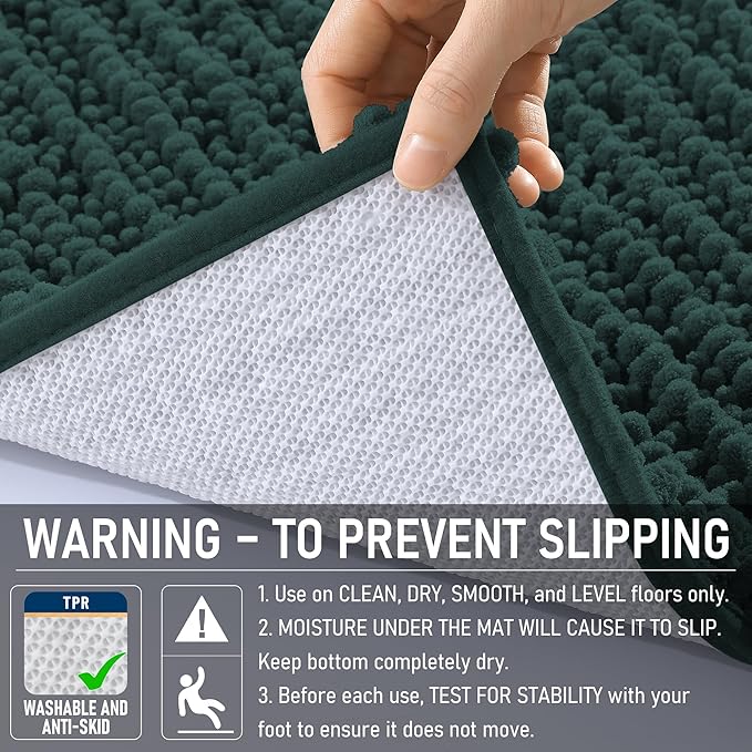 OLANLY Long Bathroom Rugs Runner 59x20, Thick Soft and Absorbent Chenille Bath Mat, Non-Slip, Machine Washable Quick Dry Bath Rugs for Tub Shower Floor, Home Decor Accessories, Blackish Green