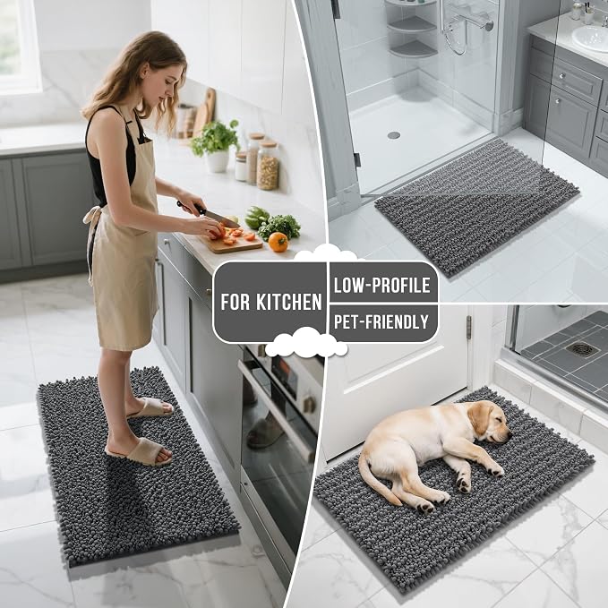 Yimobra Large Bathroom Rugs Non Slip Washable 36x24 Inch - Ultra Soft Absorbent Chenille Bath Mat, Quick Dry Shaggy Floor Carpet for Tub Shower, Dark Gray Home Decor Accessories