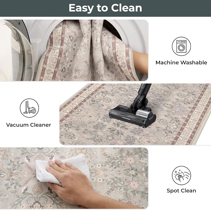 GRANNY SAYS Boho Kitchen Rug Sets of 2, Non Slip Washable Faux Wool Kitchen Mats for Floor, Thick Soft Anti-Fatigue Comfort Standing Mat Runner Rugs for Hallway Laundry Room, Boho Red