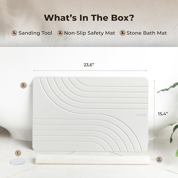 TOSORO - Stone Bath Mat Diatomaceous Earth Shower Mat Non-Slip Super Absorbent Diatomite Stone Bath Mats for Bathroom Floor Quick Drying Natural Easy to Clean (23.5 x 15) - Sandstone