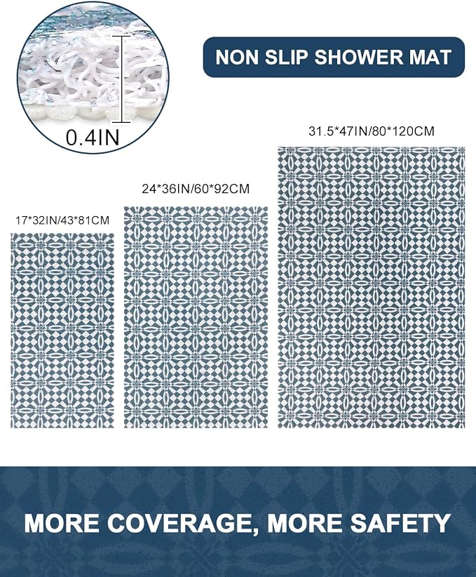 Shower Mat Non Slip - Quick Drying Anti Slip Shower Mats for Inside Shower, Soft PVC Loofah Foot Scrubber Mat, Extra Large Bath Mat for Shower, Tub, Bathroom, Floor, Kitchen, Home, Pool, Hotel