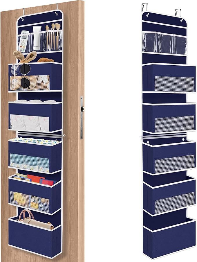 SpaceHacks 6-Tier Over The Door Organizer Hanging Storage Organizers with Clear Window 40lb Large Capacity Room Organizer for Pantry Bathroom Nursery Closet(Blue)