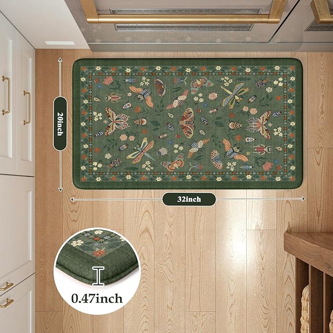 LEEVAN Anti Fatigue Mats for Kitchen Floor Non-Slip, Cushioned Kitchen Mats for Floor 20''x31'', Green Memory Foam Kitchen Mat Set, Waterproof Ergonomic Green Ding Mat for Bar, Office,Desk, Laundry