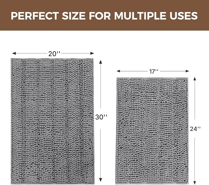 Bcoimo Bathroom Rug Set, Chenille Bath Mat Set with High Low Pile Design, Soft Absorbent Non Slip Bathroom Rugs, Machine Washable Quick Dry Mats for Shower, Tub, Sink and Vanity