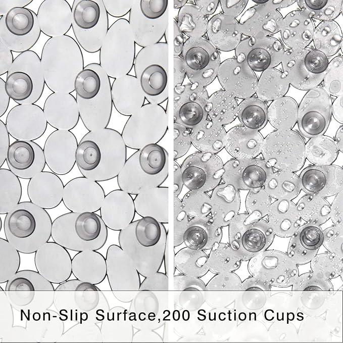SONGZIMING Bathtub Mat Non Slip Pebble Bath Shower Mat with Drain Holes, Suction Cups Mat for Tub 16" W x 35" L, Clear Grey