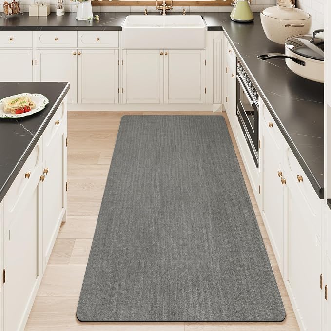 Mecko Bath Mat, Ultra Absorbent Quick Dry Bathroom Floor Mats-Rubber Non-Slip Thin Bathroom Rug Fit Under Door, Faux Suede Surface Shower Rug for Bathtub, Sink, Shower Room(Grey,24"x48")