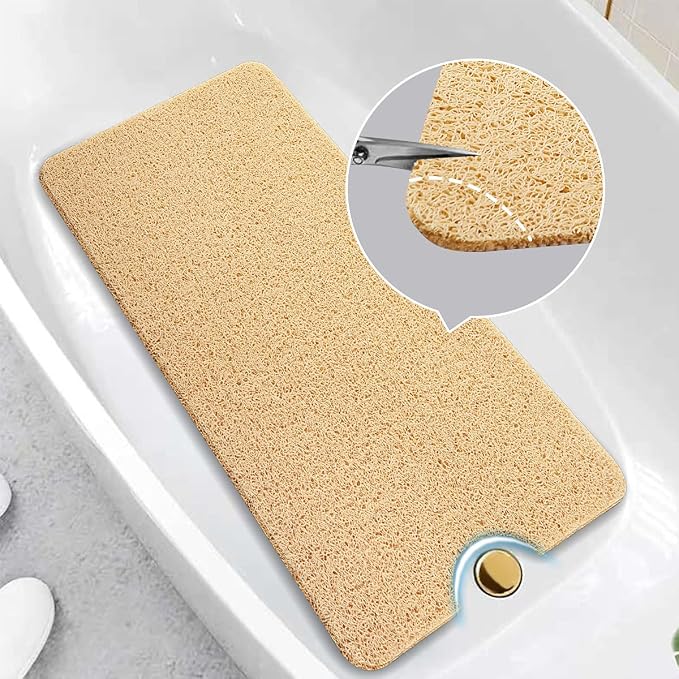 Asvin Soft Textured Bath, Shower, Tub Mat, 47x16 Inch, Phthalate Free, Non Slip Comfort Bathtub Mats with Drain, PVC Loofah Bathroom Mats for Wet Areas, Quick Drying