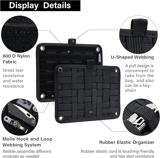 TACTICAL_GEEK TCM EDC Organizer Board, Backpack Anti-Slip Elastic Woven Board for Travel Gear, Elastic Grid Organizer for Electronics Accessories Travel Cables Chargers and More Black