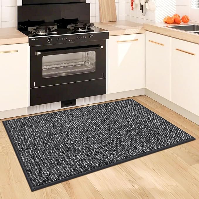 BEQHAUSE Kitchen Rugs and Mats 2PCS, Non-Slip Kitchen Mats for Floor, Absorbent and Stain Resistant Kitchen Runner, Machine Washable Rugs for Kitchen, Laundry & Sink, 24"x36"+24"x60", Charcoal