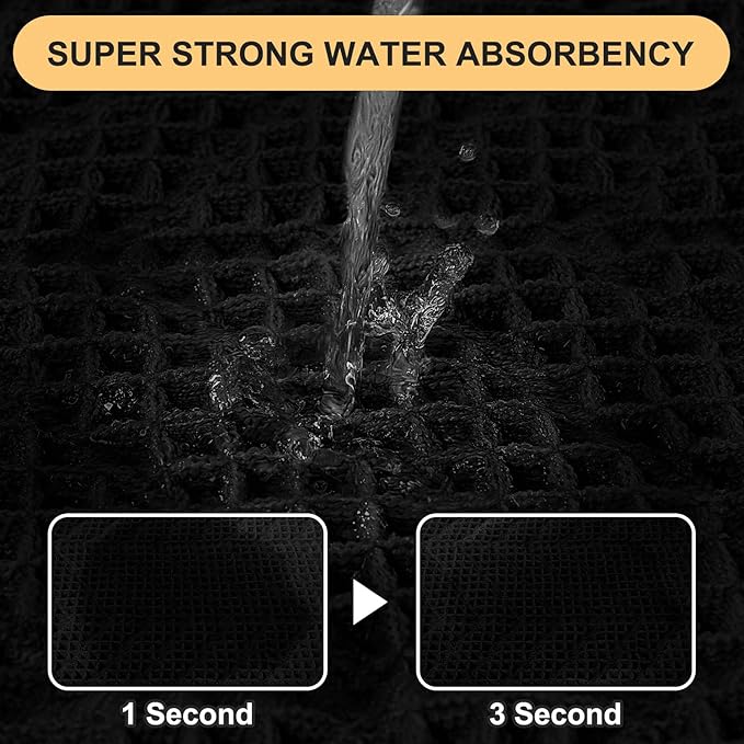 Upgrade Waffle Bath Mat, Boho Bathroom Rugs Absorbent Non Slip, Ultra Soft Bathroom Mat, Machine Washable Knit Bath Rugs with Herringbones for Bathroom,Bedroom, Kitchen, Shower, Tub,36"x24", Black