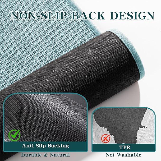 chakme Bathroom Rugs Mat 59x17, Ultra Thin Non Slip Bath Mat Runner Quick Dry Absorbent Bath Mat for Bathroom Floor, (Light Blue, 59"x17")