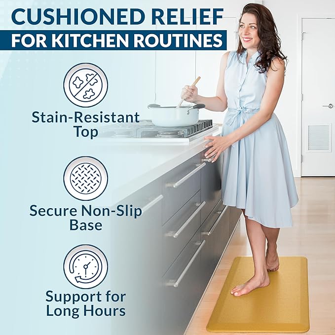 ComfiLife Anti Fatigue Floor Mat – 3/4 Inch Thick Kitchen Mats for Floor, Standing Desk Mat, Kitchen Rug – Comfort at Home, Office – Durable – Stain Resistant – Non-Slip Bottom (20" x 32", Mustard)