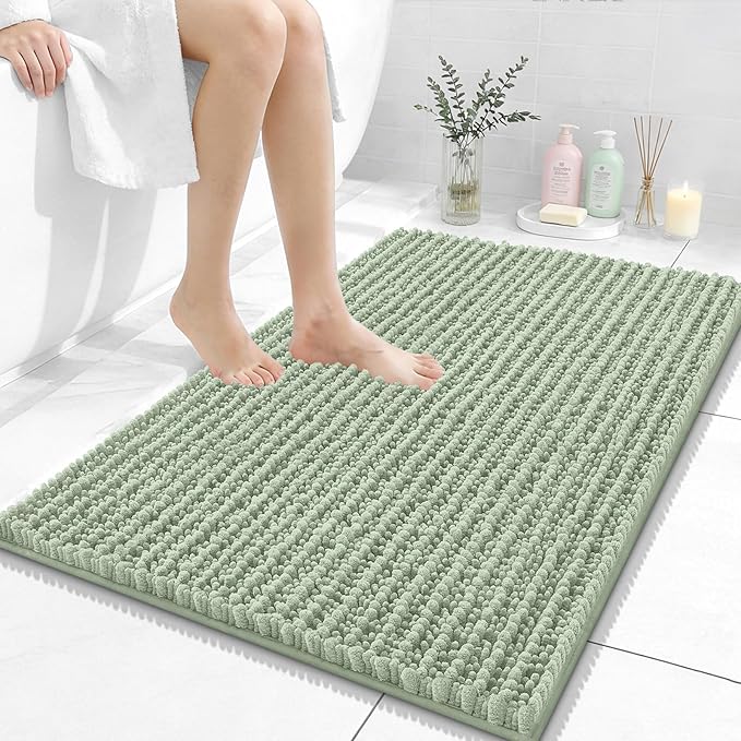 OLANLY Bathroom Rug Mat 36x24, Thick Soft and Absorbent Chenille Bath Mat, Non-Slip Rubber Backing, Machine Washable Quick Dry Bath Rugs for Tub Shower Floor, Home Decor Accessories, Sage Green