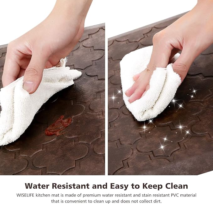 WISELIFE Kitchen Mat Cushioned Anti Fatigue Floor Mat,17.3"x28", Thick Non Slip Waterproof Kitchen Rugs and Mats,Heavy Duty Foam Standing Mat for Kitchen,Floor,Home,Desk,Sink, Brown