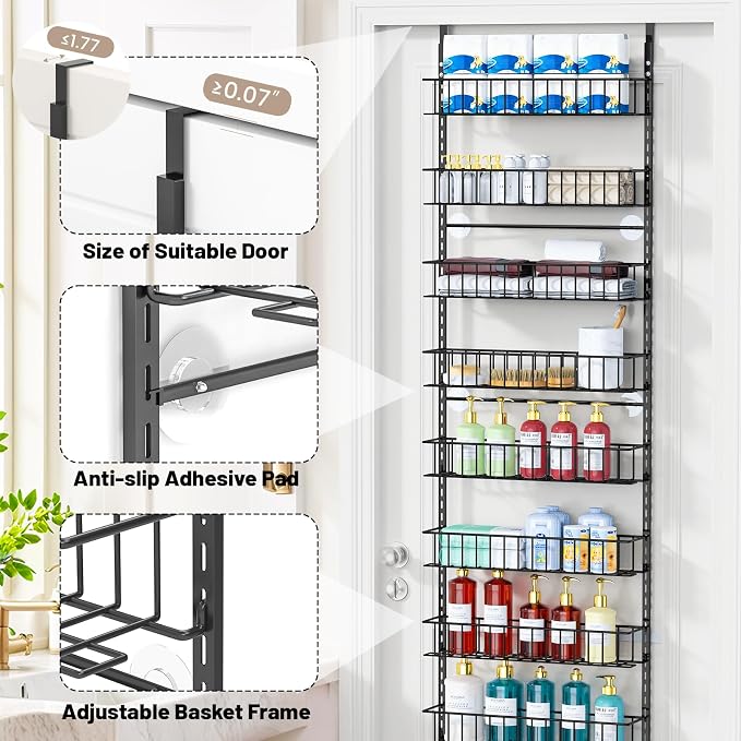 ElegantArray 10-Tier Pantry Door Oragnizer, Over The Door Pantry Organizer Rack and Storage, Hanging Spice Rack Shelves Door, Home Office Laundry Room Bathroom & Kitchen Organization, Black