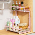 PXRACK Under Sink Organizer, Adjustable Height, 2 Tier Pull Out Under Cabinet Organizer, Slide Out Thickened Metal Under Sink Storage for Kitchen Bathroom Laundry Pantry Cabinet, Pink, Large-1-Pack