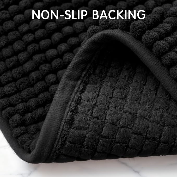 SUBRTEX Bathroom Rugs, 24" x 60" Chenille Bath Rug Soft Short Plush Bath Mat Soft Shower Mat Water Absorbent Shower Mat Quick Dry Machine Washable, Black