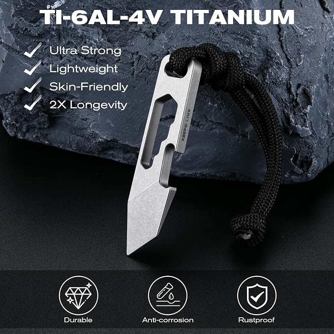 KEEPO LINK Titanium EDC Pry Bar, 4-in-1 Mini Pocket Pry Bar Keychain Tool for Men, OLT08