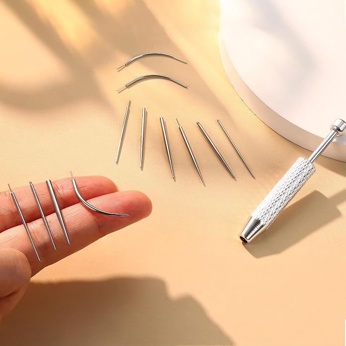 GEMQUEEN Piercing Taper Ball Grabber Tool for Changing Jewelry - 14G 16G 18G 20G Stainless Steel Flat Back Earrings Applicator Tool Threadless Insertion Pin Thread Body Piercing Kit for Ear Nose Lip