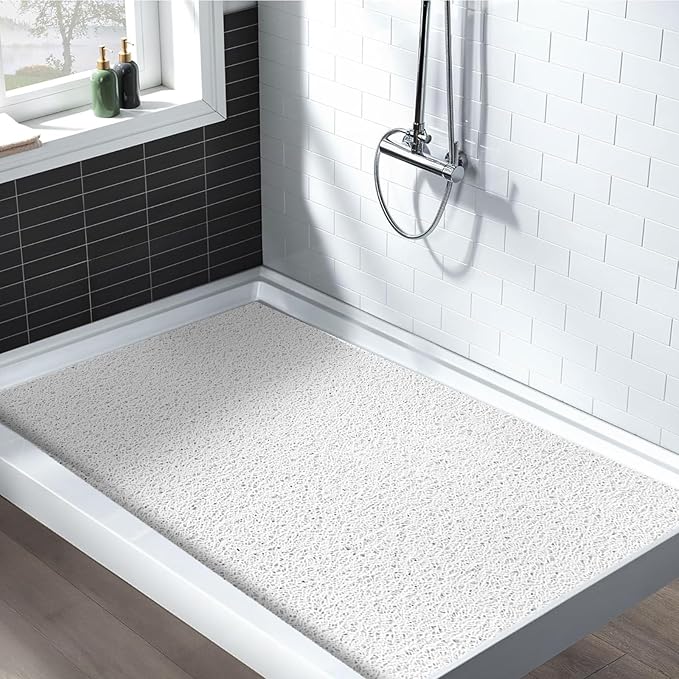Shower Mat Non Slip: 47.2 x 31.5 Inch Extra Large Shower Mats for Inside Shower with Drain Hole - Soft PVC Loofah Anti Slip Shower Stall Mat for Walk-in Shower and Bathroom, Quick Drying