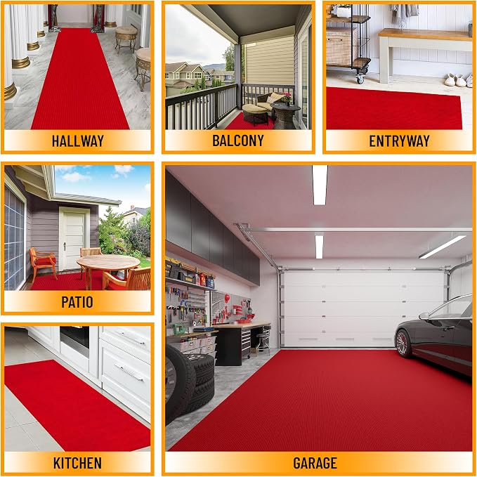 Ottomanson 5' x 6'6" Mud Mat Area Rug Scraper Carpet - Non-Slip, Dirt Trapping for Indoor & Outdoor Use - Ideal for Entryway, Garage, Kitchen, Patio & High-Traffic Areas, Red
