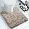 Yimobra Toilet Rugs U Shaped Washable 24X20, Ultra Soft and Water Absorbent Bath Mats, Non Slip Fluffy Shaggy Luxury Microfiber Contour Bath Rugs for Toilet, Dry Quick, Light Brown and White
