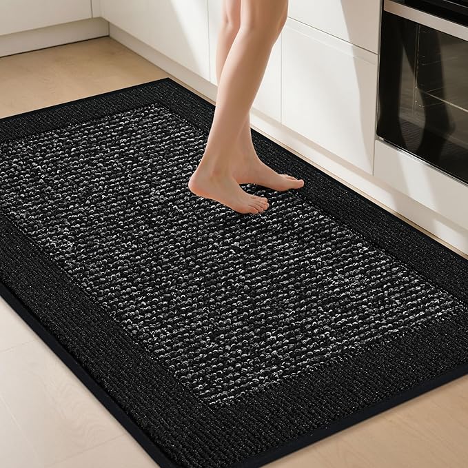 BEQHAUSE Kitchen Rugs 32"x48", Kitchen Runner Rug Non-Slip Kitchen Mats for Floor, Absorbent and Stain Resistant Kitchen Mats, Machine Washable Rugs for Kitchen, Hallway, Laundry & Sink, Black