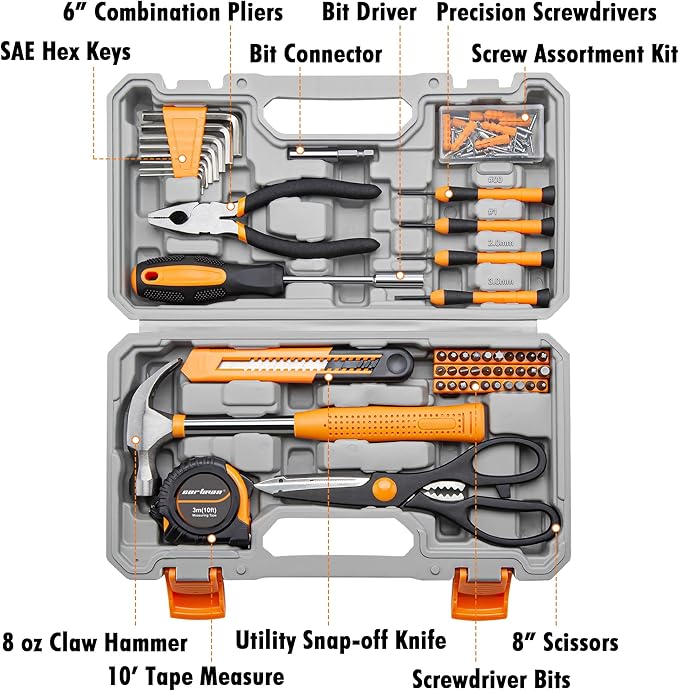 CARTMAN Home Tool Set Kit, Basic Household Hand Tools with Storage Case Light Orange