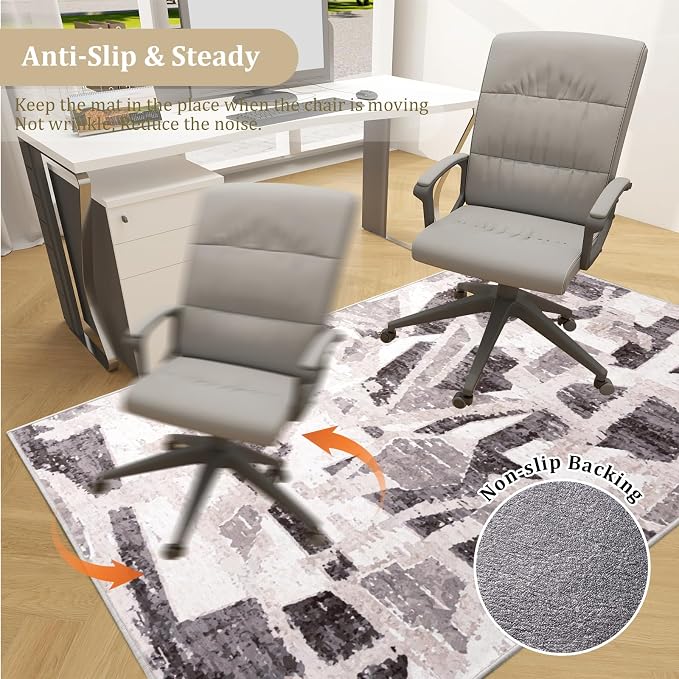 Office Chair Mat for Hardwood Floor, 48"x36" Easy Glide Computer Desk Mat Protector for Rolling Chair Under Desk Rug Nonslip Backing, Machine Wash (Modern)